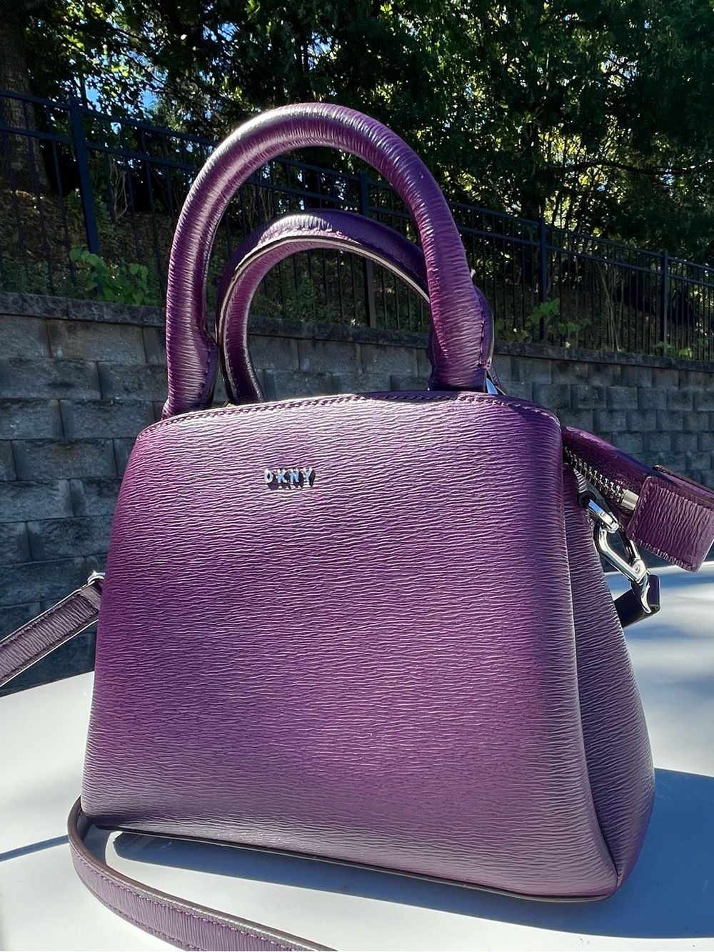 DKNY Deep Purple Textured Leather Top-Handle Satchel